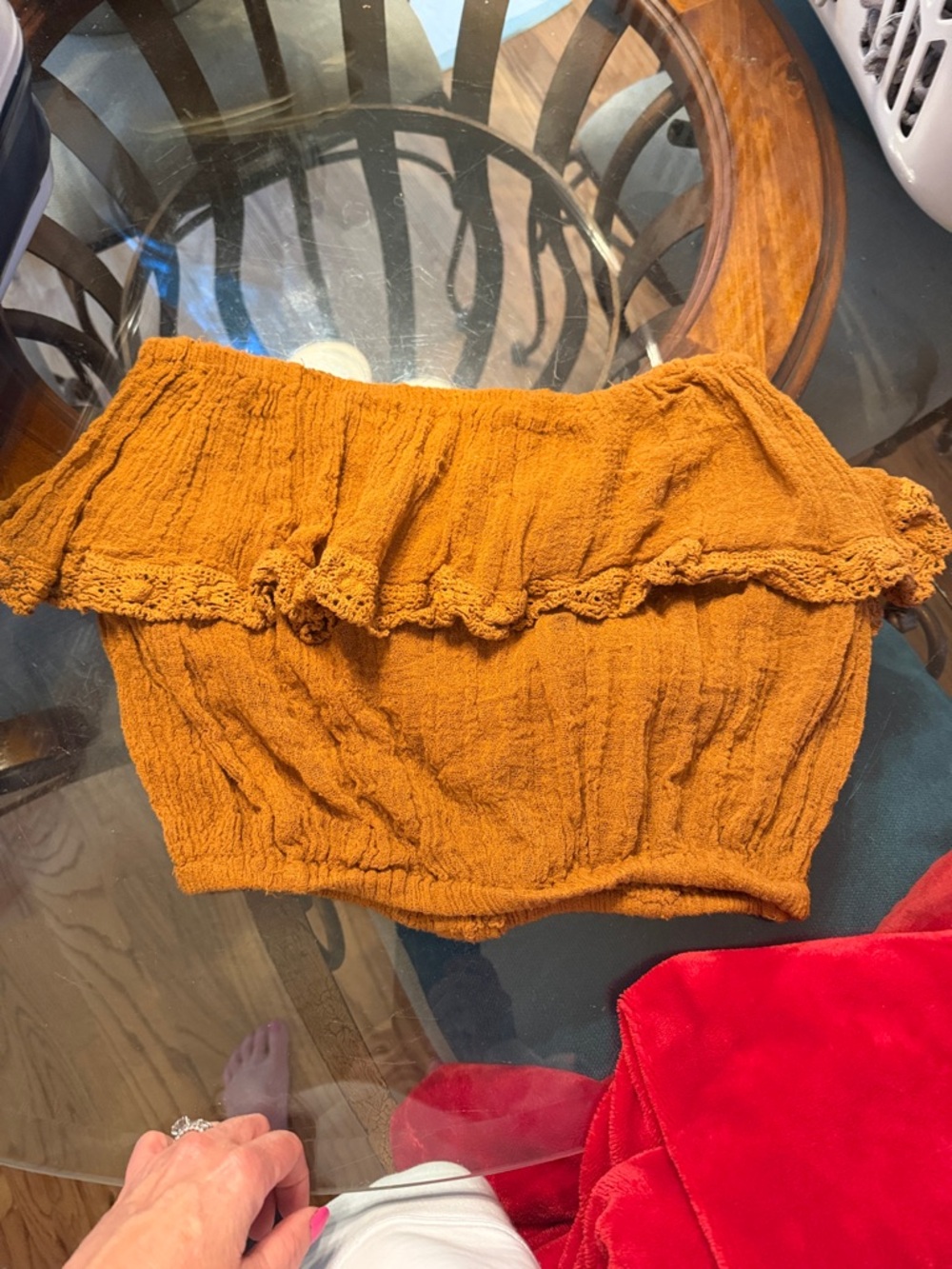 Jens Pirate Booty Cha Cha Rust Orange Ruffled Smocked Tube Top